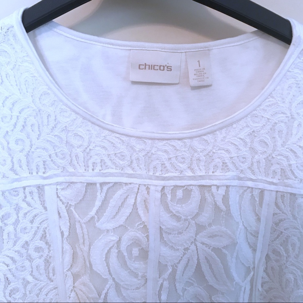 SOLD EUC Chico’s White Knit Long Sleeve Lace Top S - Picture 3 of 7